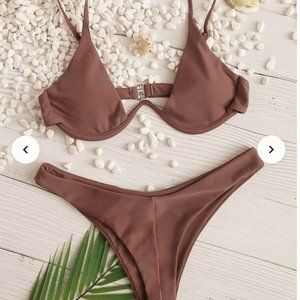 Brown Underwire High Leg Bikini